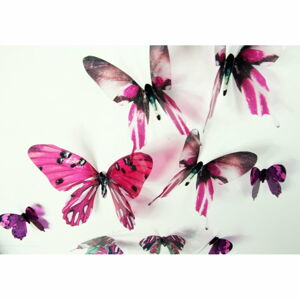 Sada 18 růžových adhezivních 3D samolepek Ambiance Butterflies