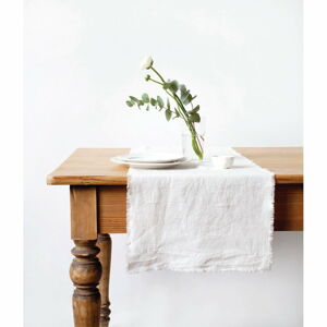 Bílý lněný běhoun na stůl Linen Tales Classic, 40 x 150 cm