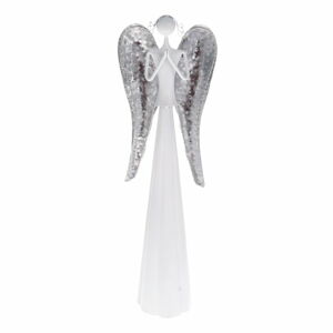 Bílá kovová soška anděla s LED světlem Dakls, výška 49 cm