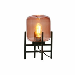 Růžovo-černá stolní lampa se skleněným stínidlem WOOOD Abel