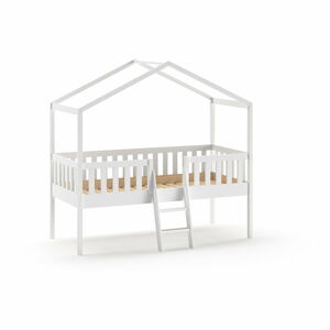 Bílá vyvýšená domečková dětská postel z borovicového dřeva 90x200 cm DALLAS – Vipack