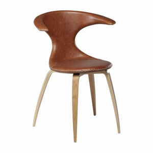 Hnědá kožená jídelní židle s přírodním podnožím DAN–FORM Denmark Flair