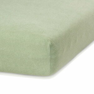 Olivově zelené elastické prostěradlo s vysokým podílem bavlny AmeliaHome Ruby, 140/160 x 200 cm