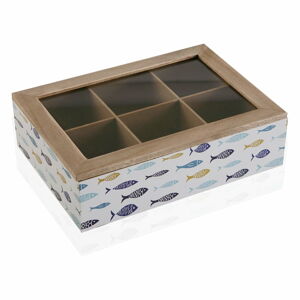 Dřevěná krabice na čaj s víkem Versa Blue Bay
