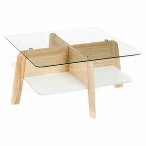 Konferenční stolek v přírodní barvě se skleněnou deskou 60x60 cm – Tomasucci