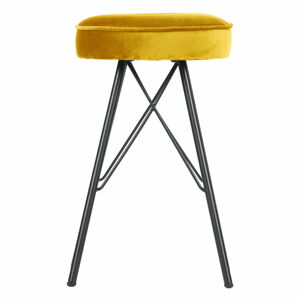 Žlutá barová stolička se sametovým potahem WOOOD, výška 53 cm
