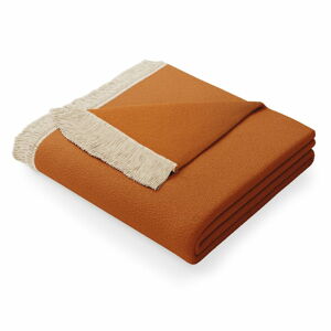 Oranžová deka s příměsí bavlny AmeliaHome Franse, 150 x 200 cm